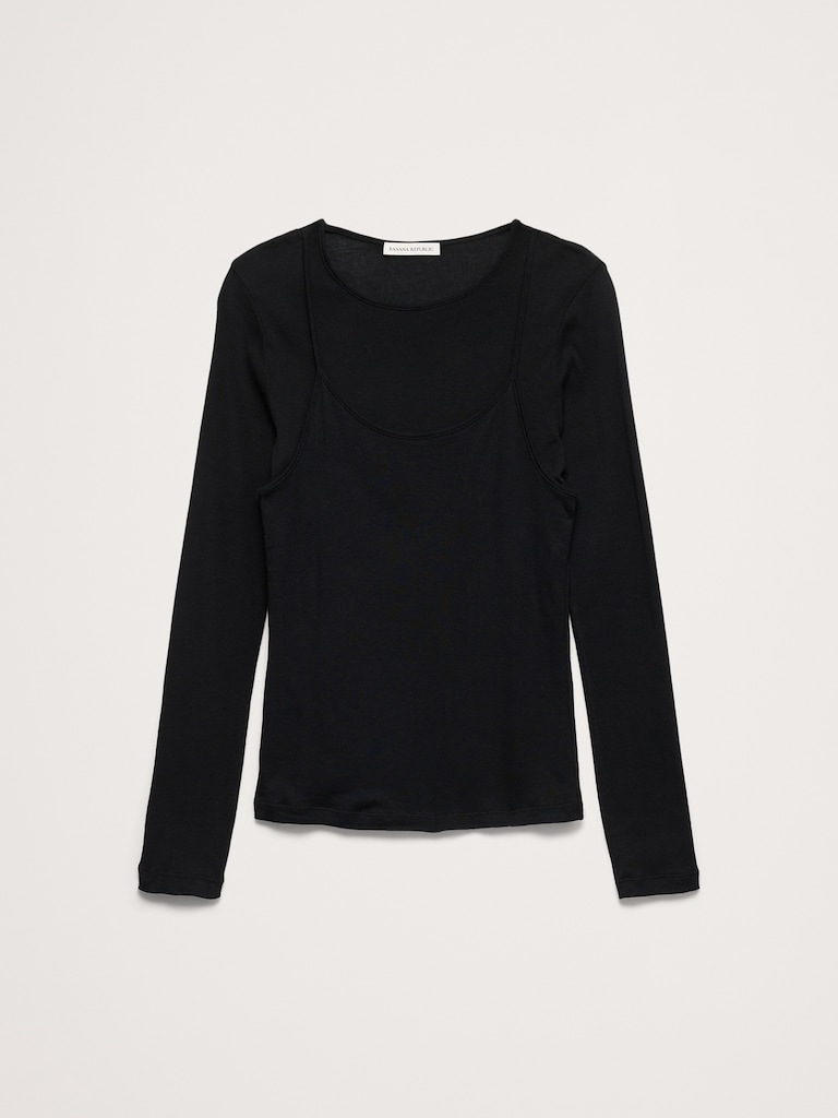 Airy Cotton Layered Long-Sleeve T-Shirt