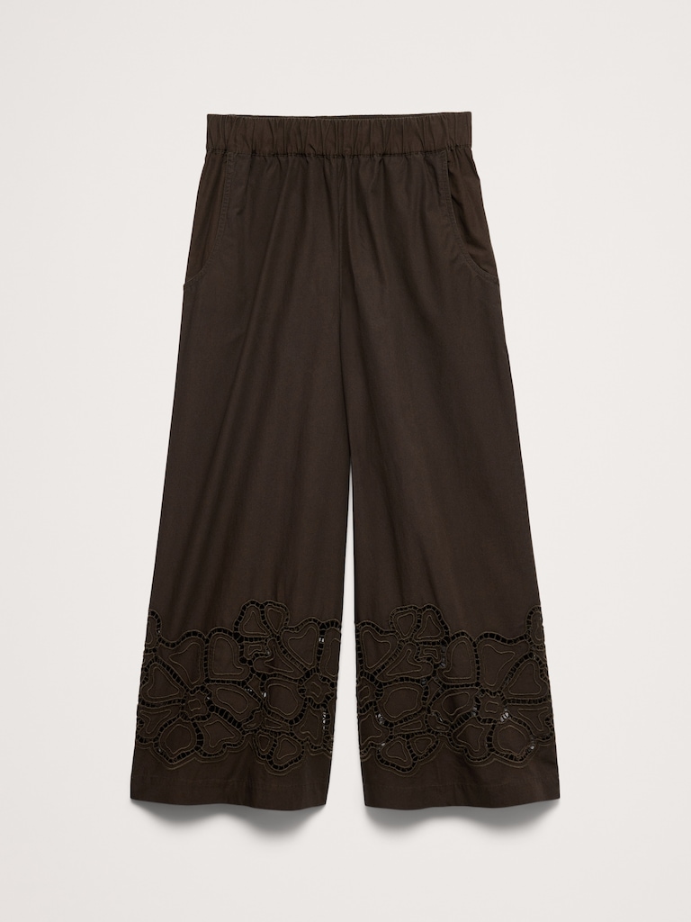 The Pull-On Wide-Leg Ankle Pant in Embroidered Poplin