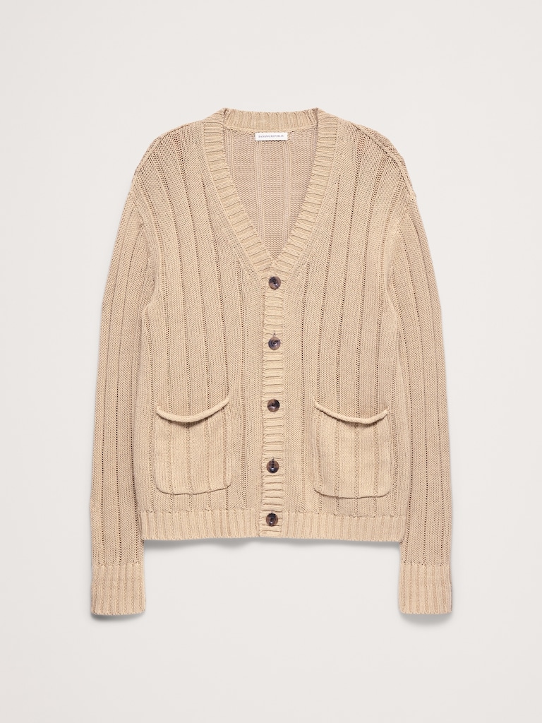 Linen-Cotton Ribbed Cardigan