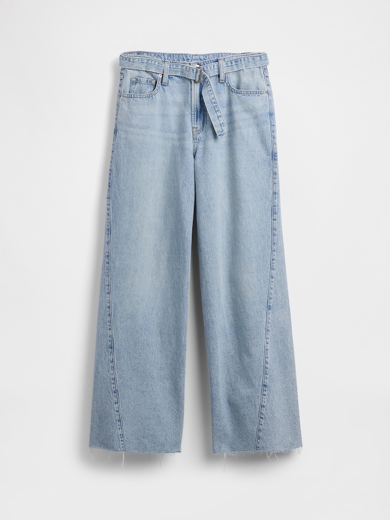 Mid Rise Belted Baggy Jeans