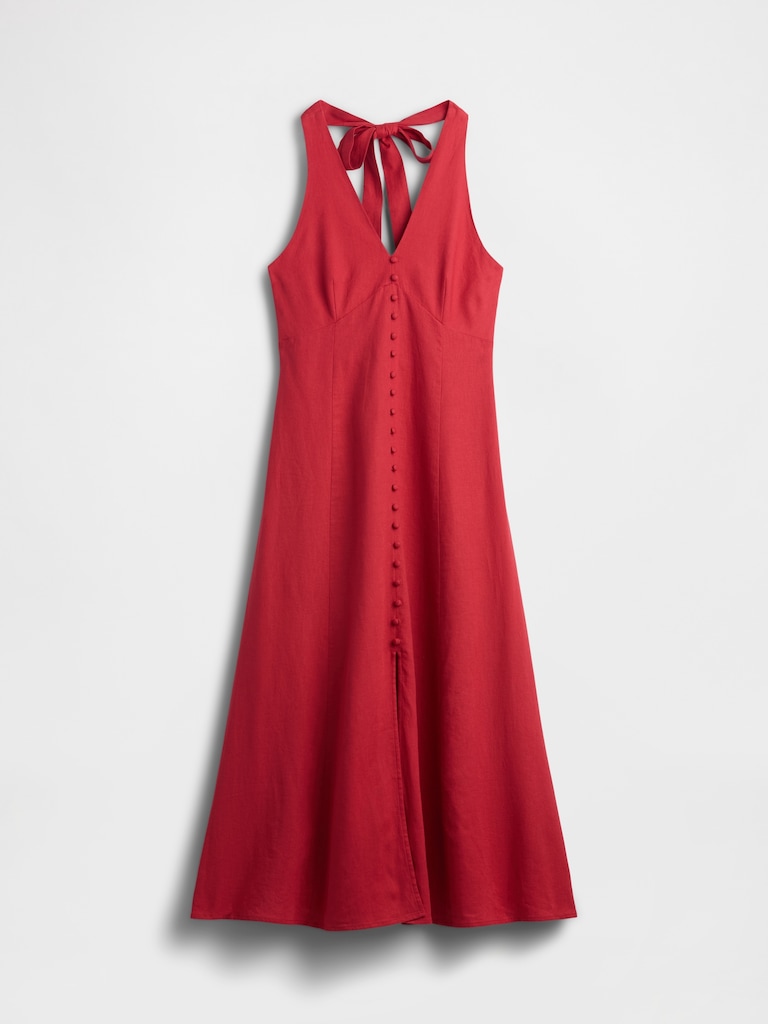 Linen-Blend Halter Maxi Dress