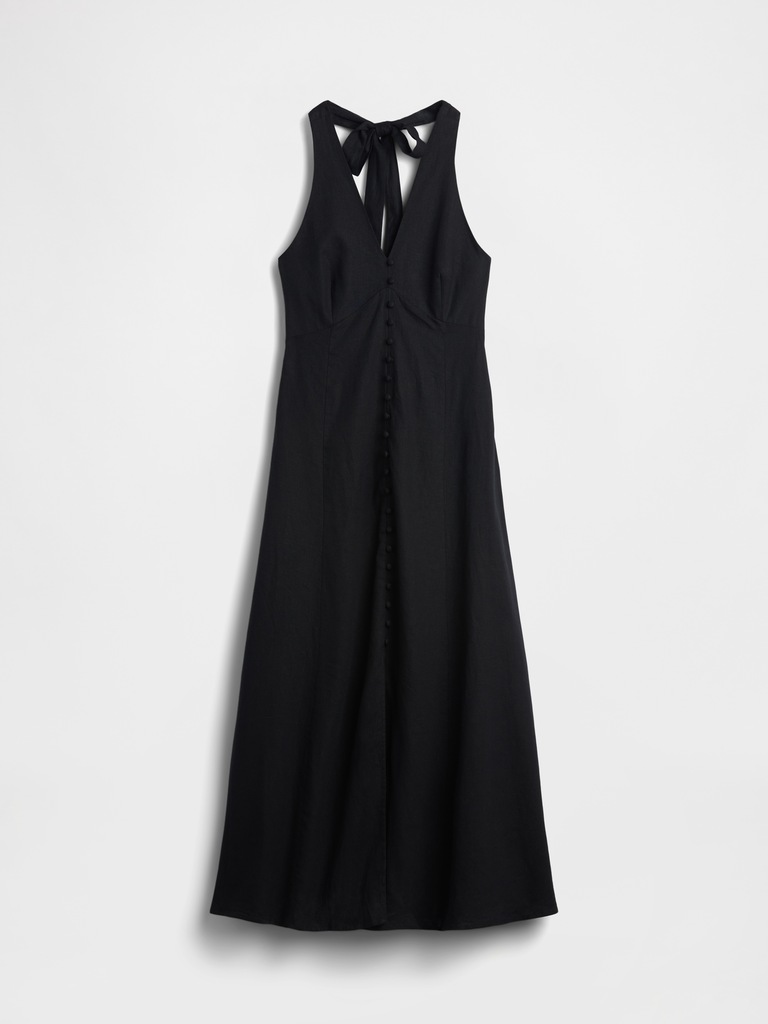 Linen-Blend Halter Maxi Dress