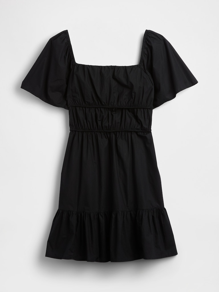 Poplin Flutter-Sleeve Mini Dress