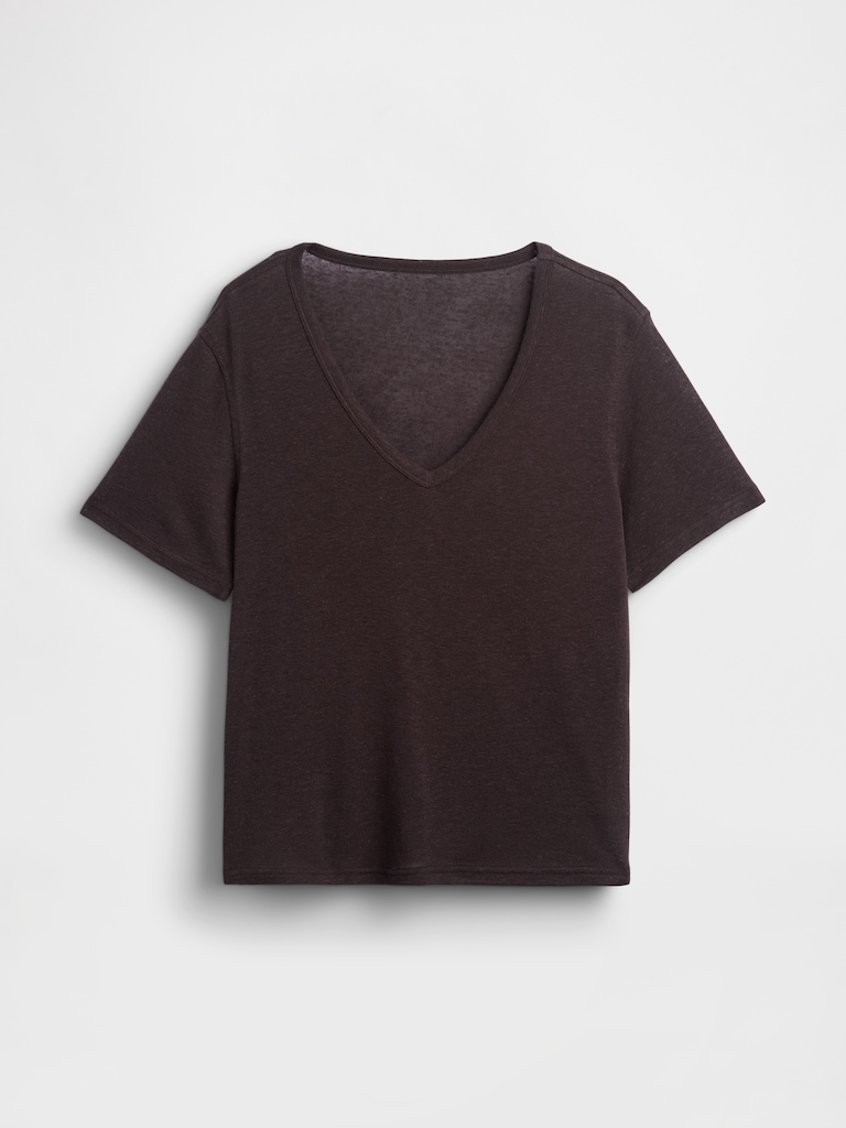 Linen-Blend Relaxed V-Neck T-Shirt