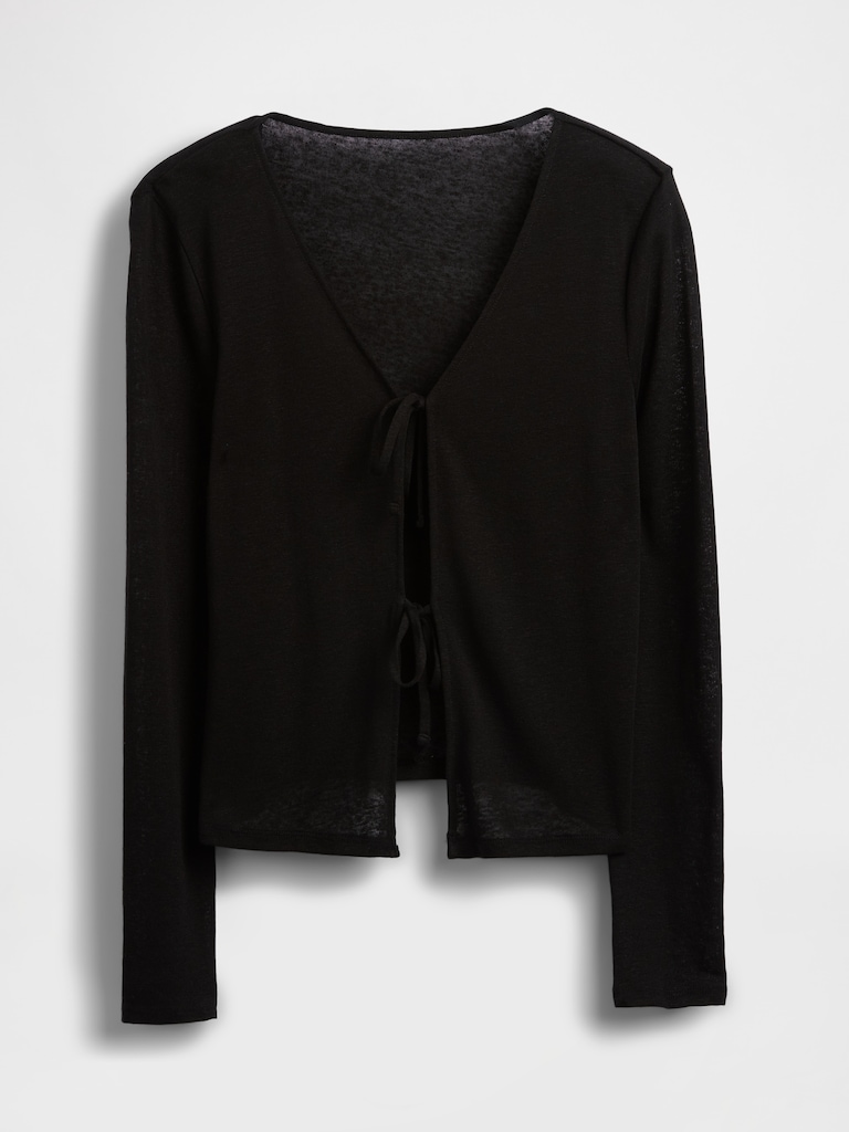 Linen-Blend Tie-Front Cardigan