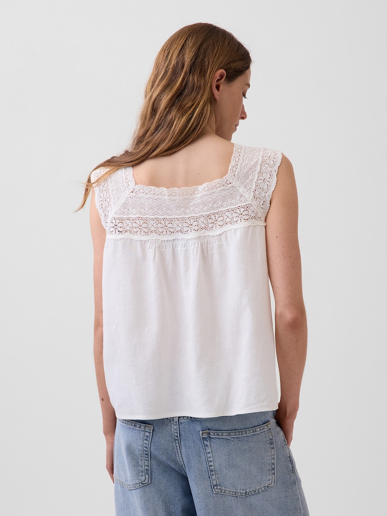Haut à encolure carrée en mélange de lin crocheté