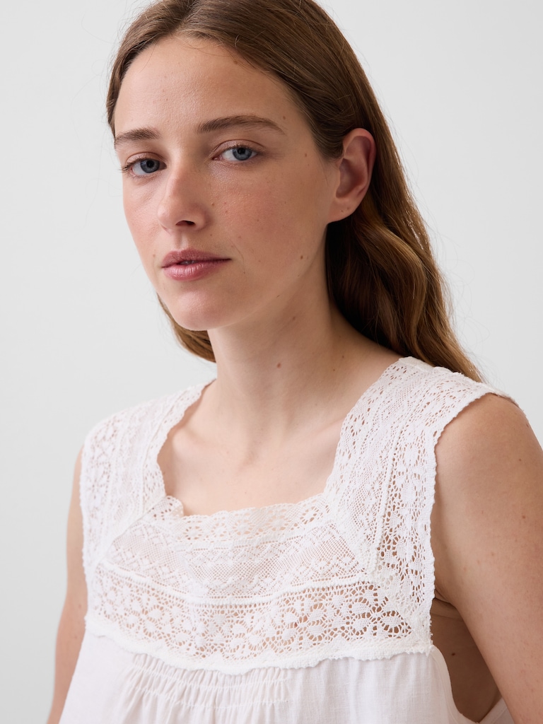 Haut à encolure carrée en mélange de lin crocheté