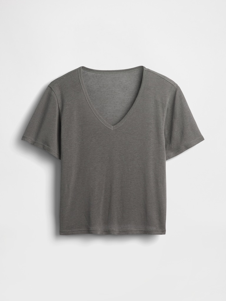 Linen-Blend Relaxed V-Neck T-Shirt