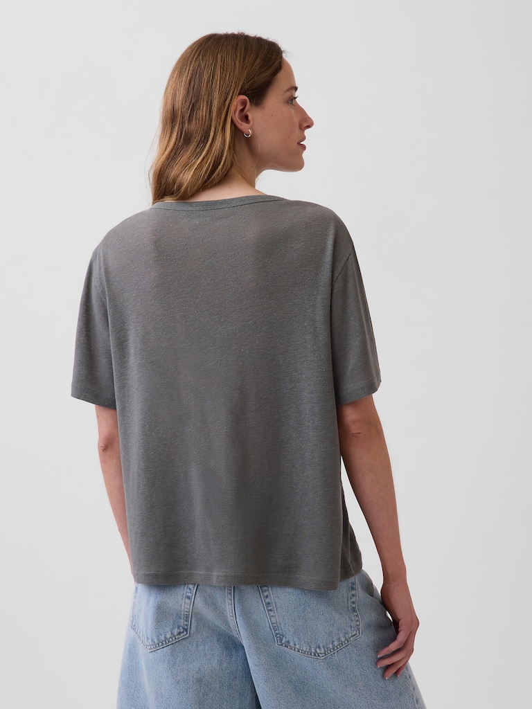 Linen-Blend Relaxed V-Neck T-Shirt