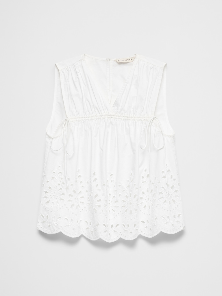 Poplin Cinched-Ties Eyelet Top
