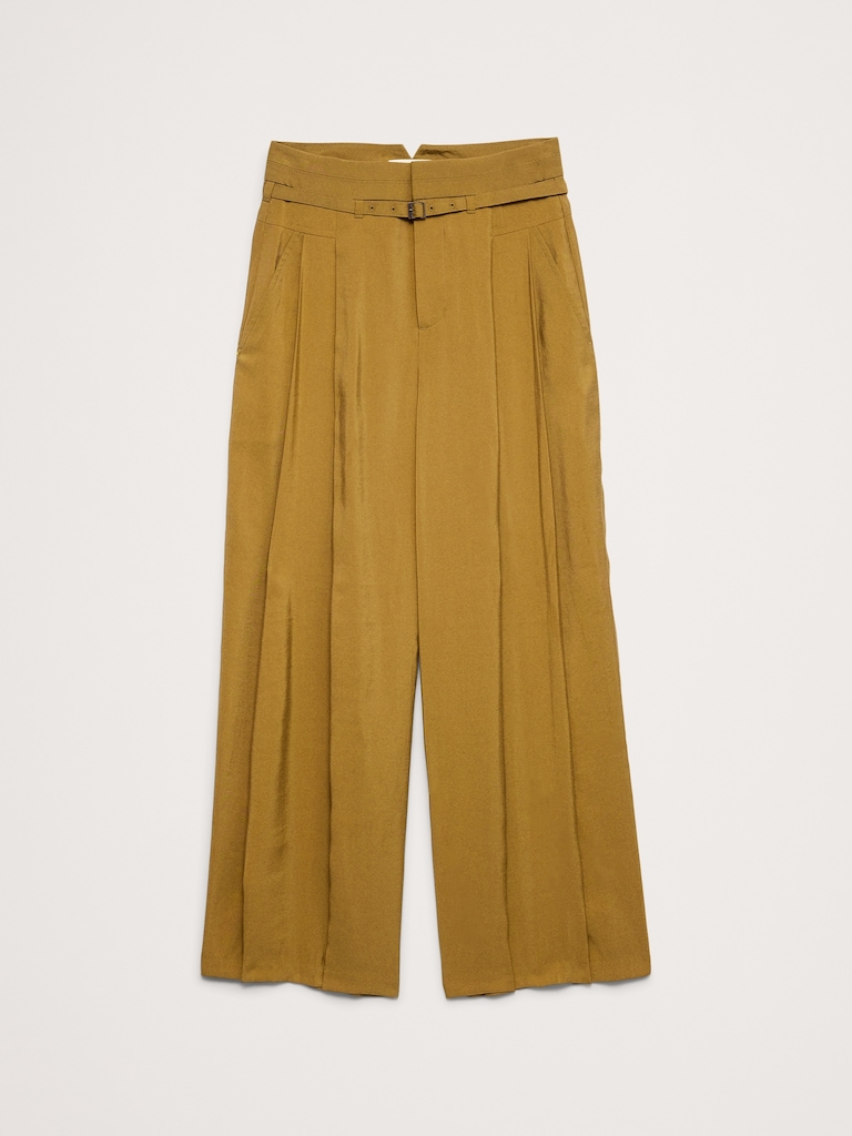 Pleated Wide-Leg Cropped Pant in Luster Twill
