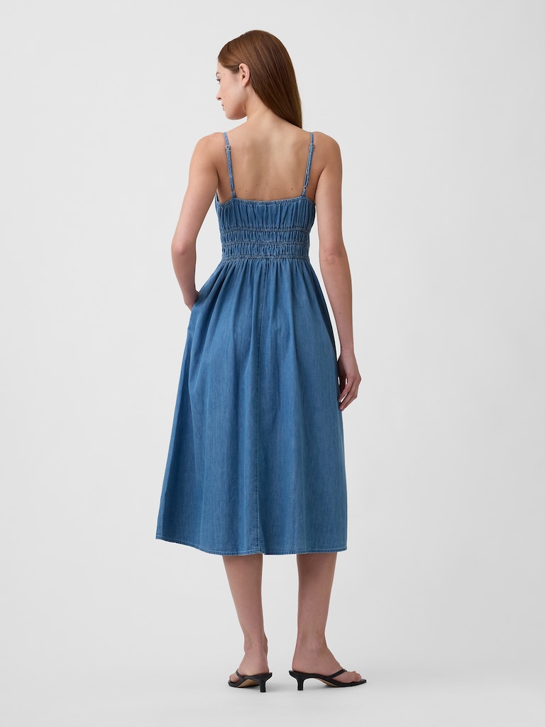 Smocked Tie-Front Midi Dress