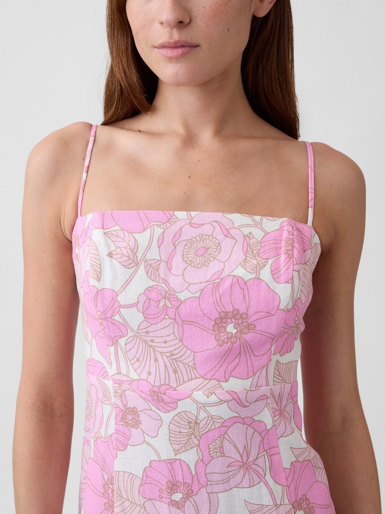 Linen-Blend Squareneck Mini Dress