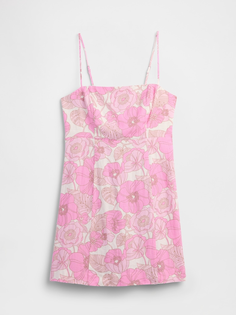 Linen-Blend Squareneck Mini Dress