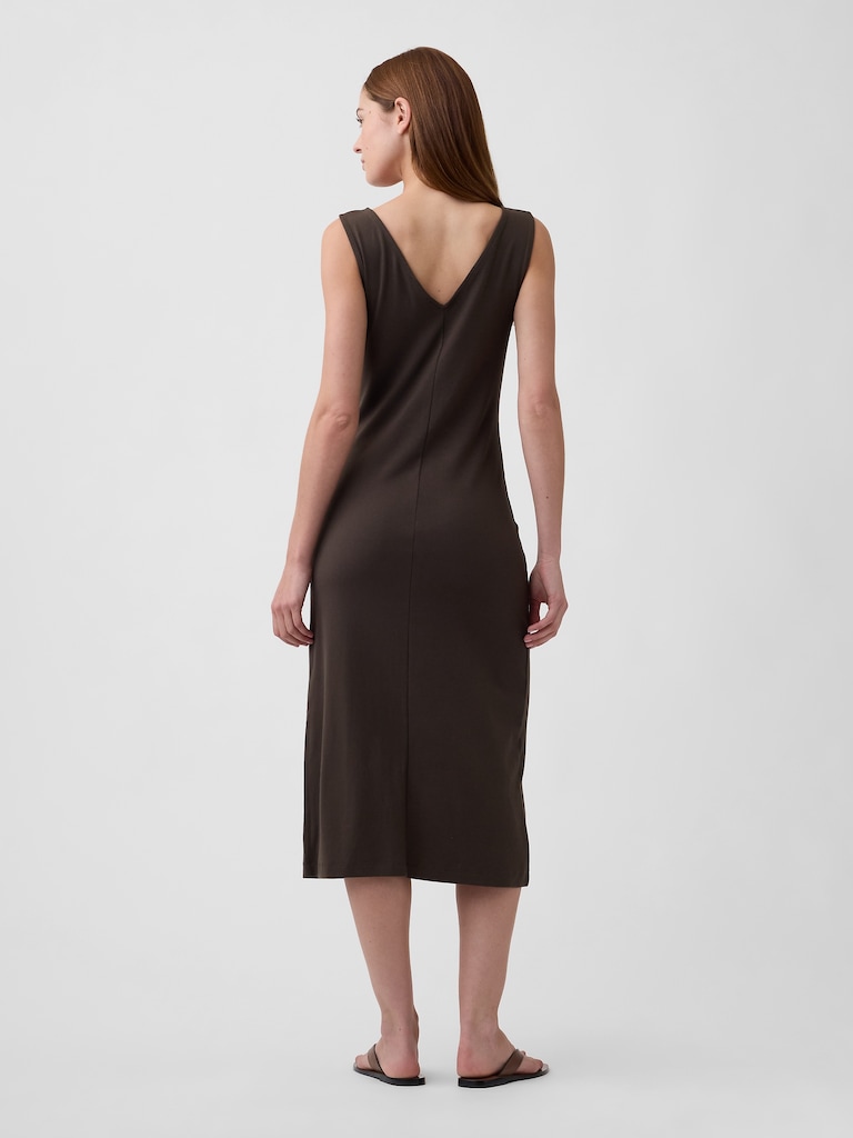 Modern Ribbed Tie-Front Midi Dress