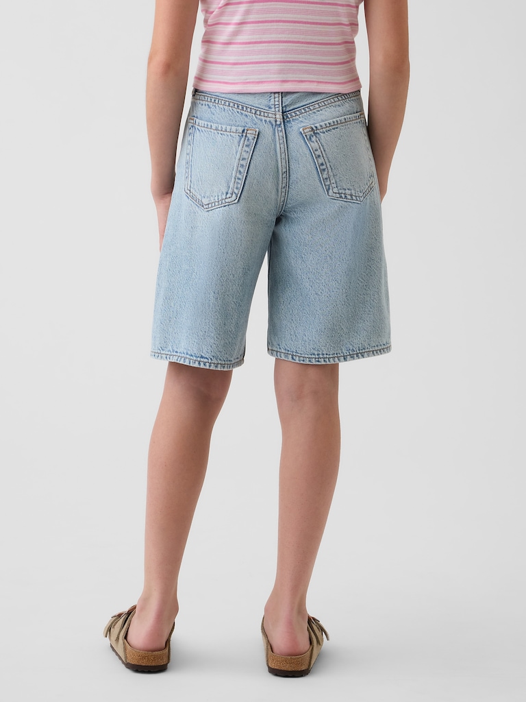 Kids Mid Rise Longline Denim Shorts