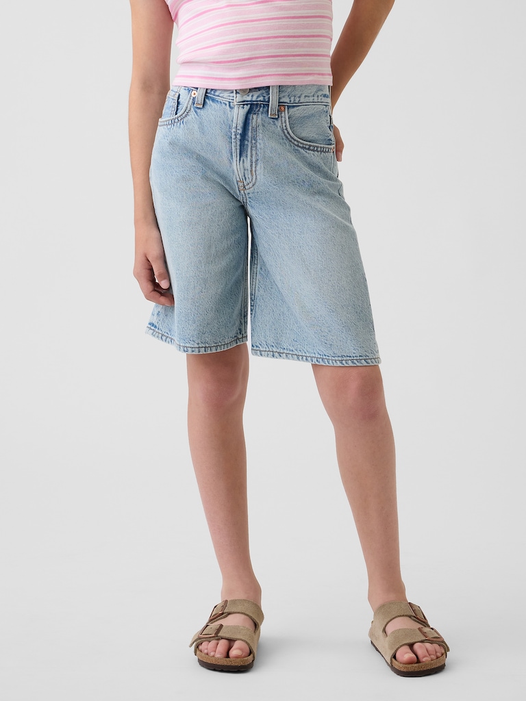 Kids Mid Rise Longline Denim Shorts