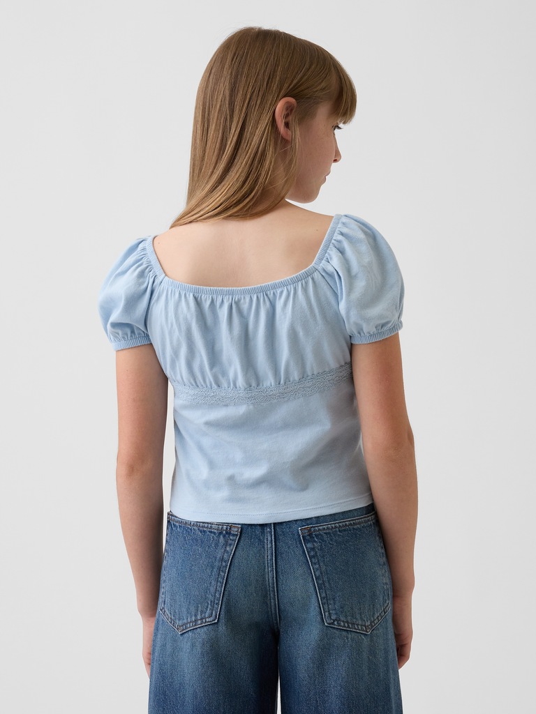Kids Lace-Trim Puff-Sleeve Top