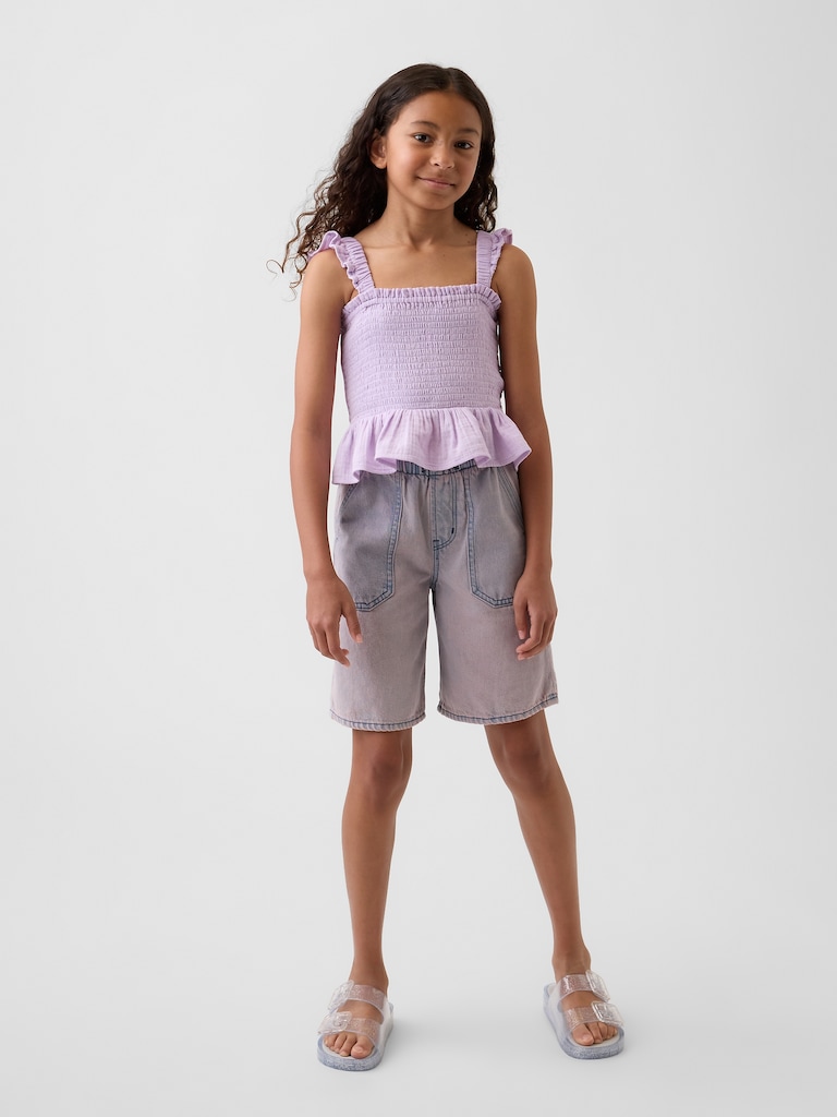 Kids Cotton Gauze Smocked Peplum Top