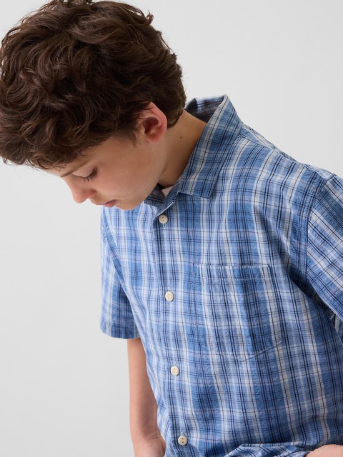 Kids Textured Plaid Relaxed Vacay Shirt
