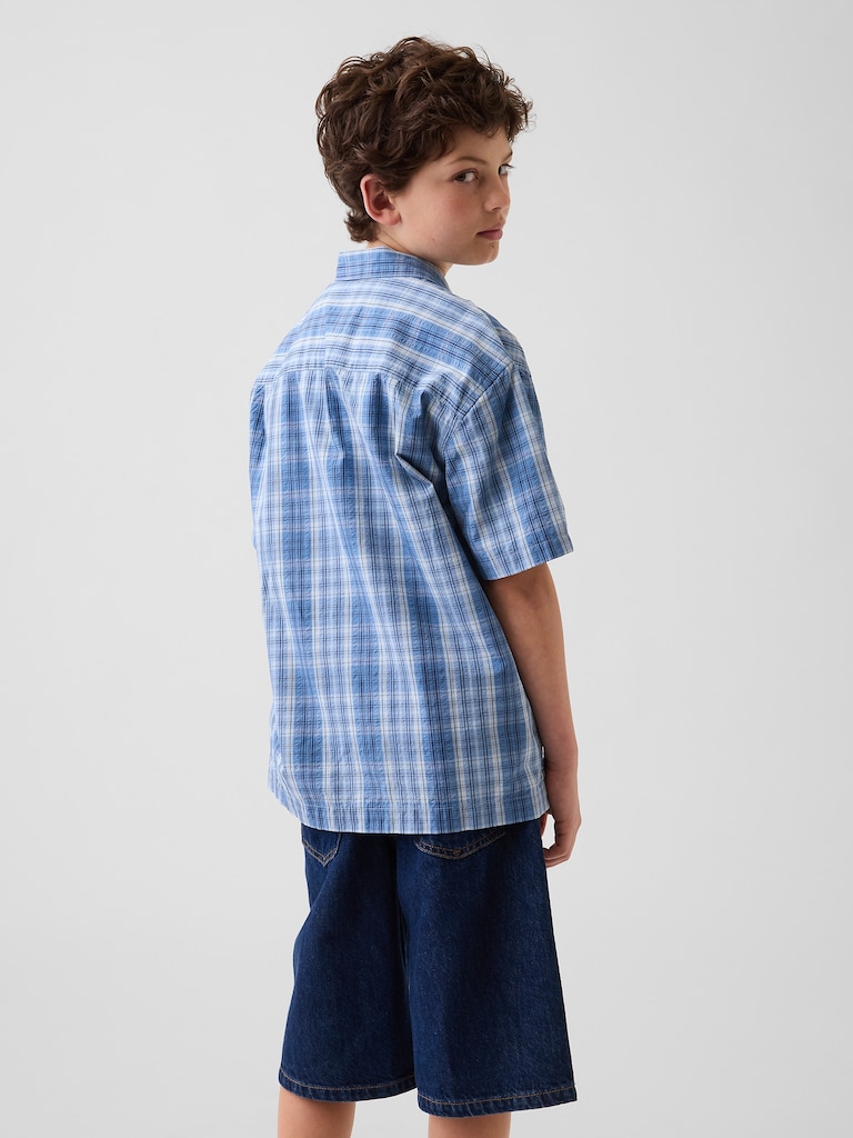 Kids Textured Plaid Relaxed Vacay Shirt