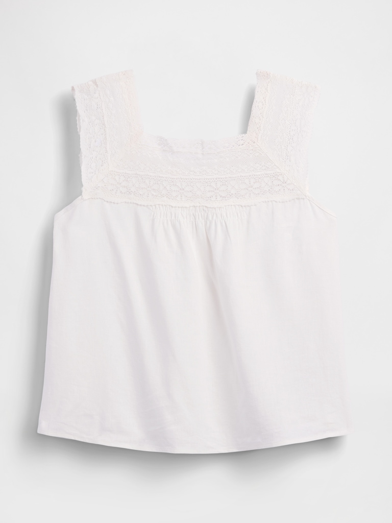 Haut à encolure carrée en mélange de lin crocheté