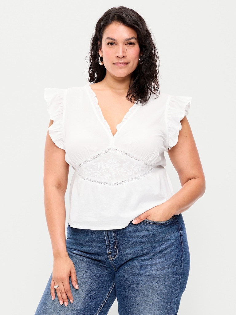 Flutter-Sleeve Embroidered Top