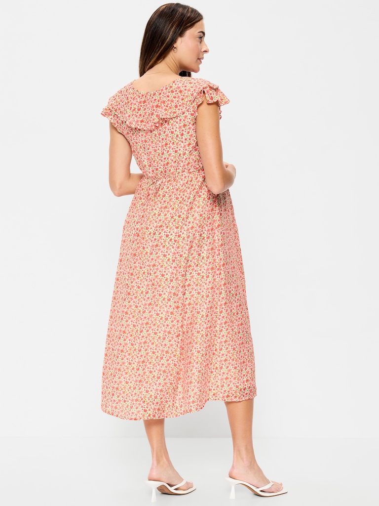 Maternity Ruffle-Sleeve Midi Dress