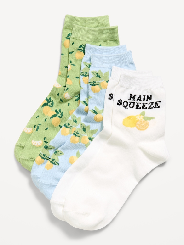 Novelty Quarter Crew Socks 3-Pack for Women