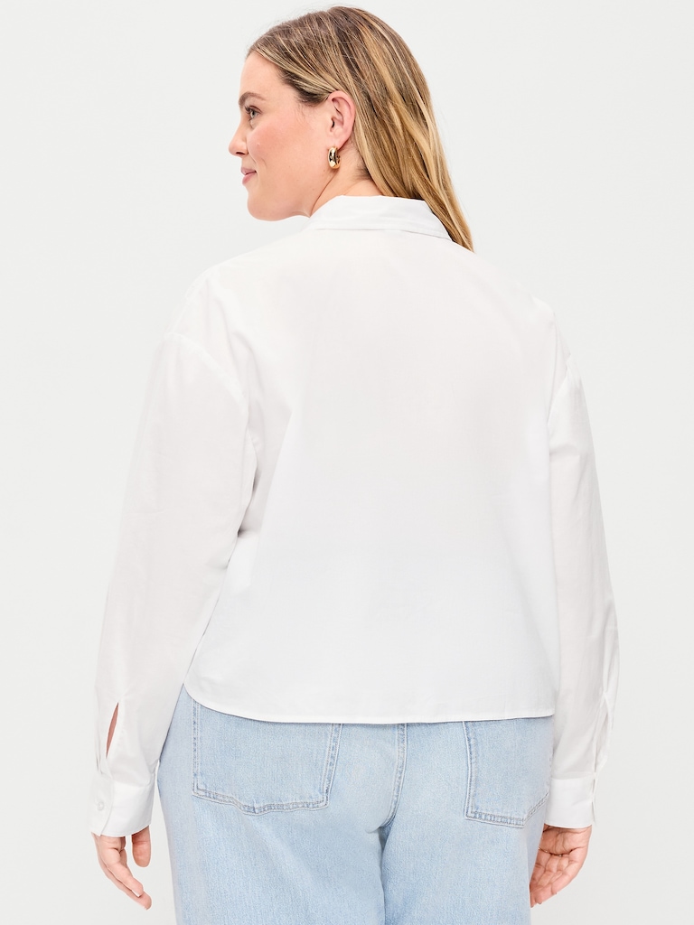 Cropped Eyelet Button-Down Shirt