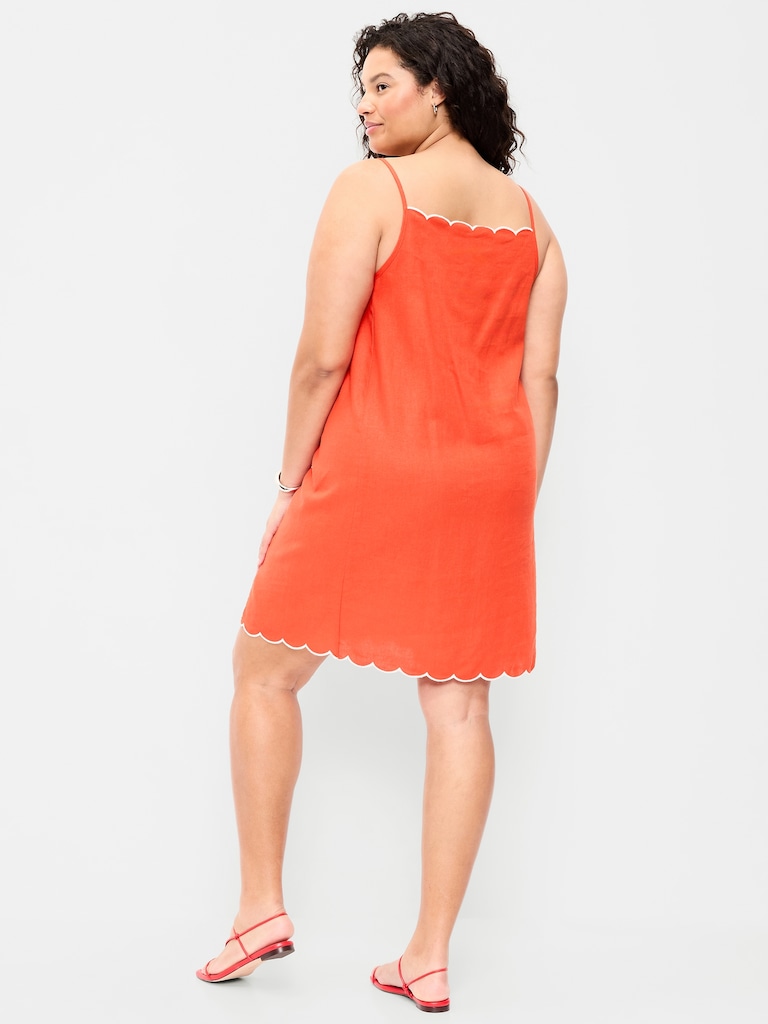 Scalloped-Edge Apron-Neck Mini Shift Dress