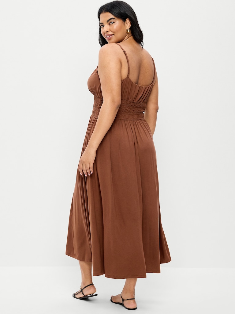 Fit & Flare Jersey Smocked-Waist Midi Dress