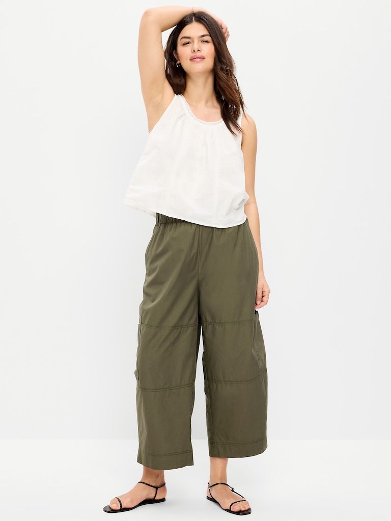 Mid-Rise Pull-On Cropped Utility Pants