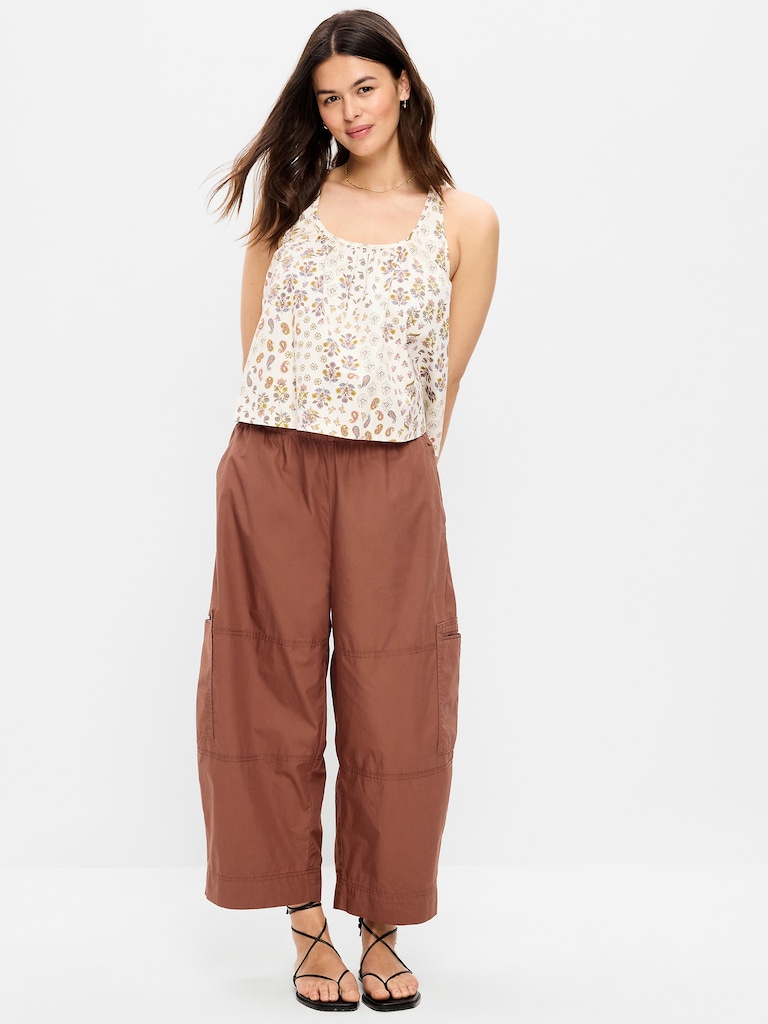 Mid-Rise Pull-On Cropped Utility Pants