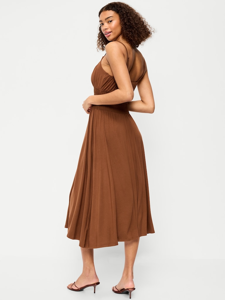 Fit & Flare Jersey Smocked-Waist Midi Dress