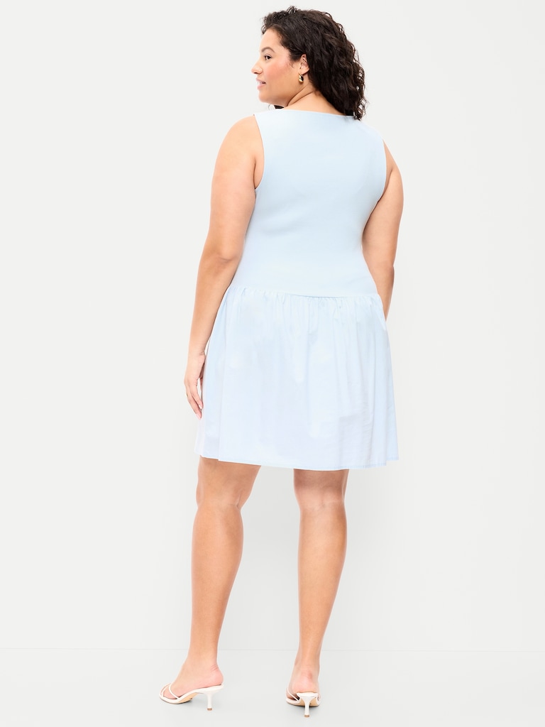 Mixed Media Drop-Waist Mini Dress