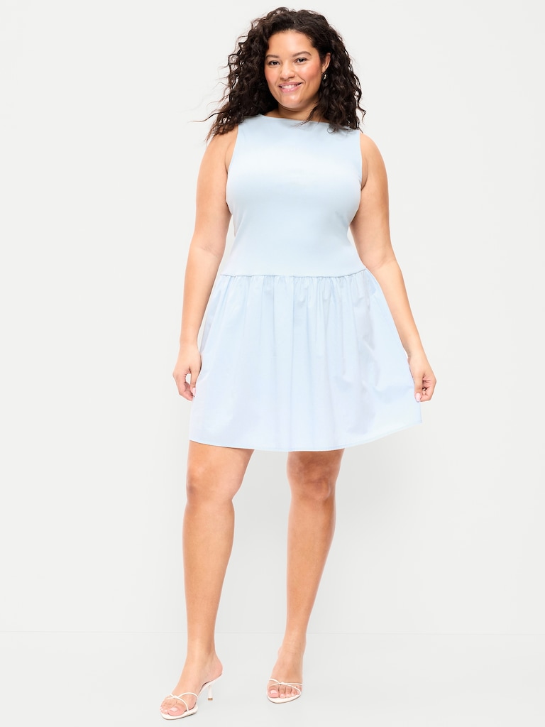 Mixed Media Drop-Waist Mini Dress