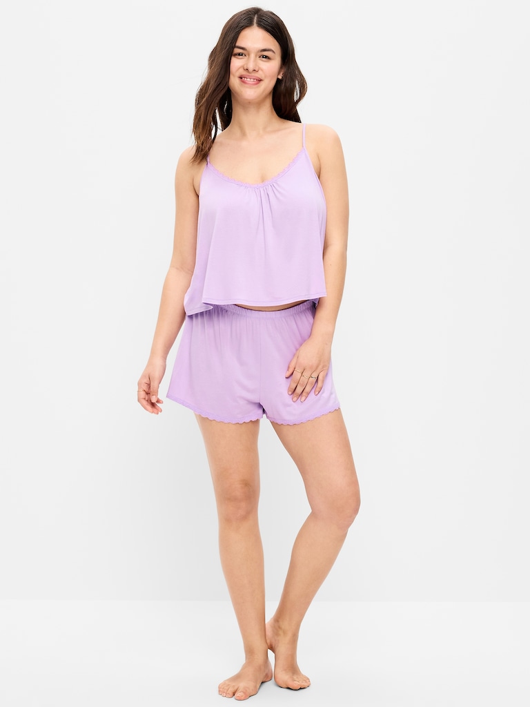 Lace-Trim Pajama Tank and Shorts Set