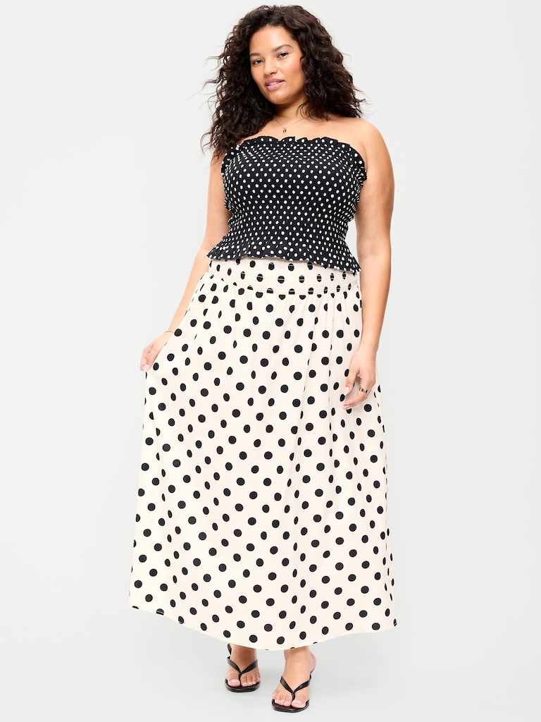 Jupe longue à taille smockée en sergé