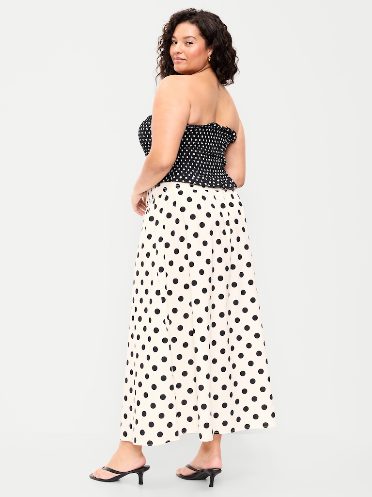 Jupe longue à taille smockée en sergé