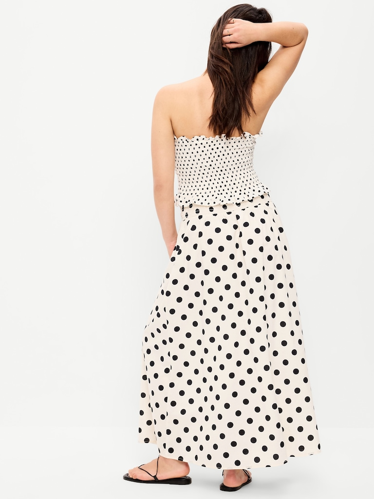 Jupe longue à taille smockée en sergé