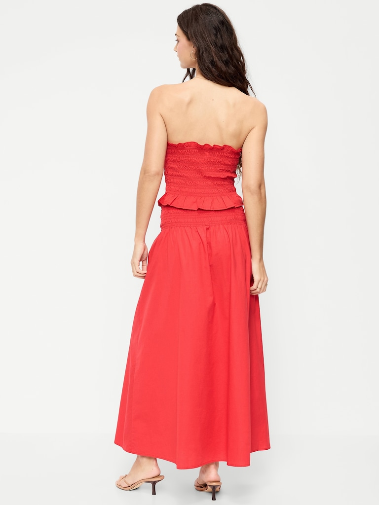 Jupe longue à taille smockée en sergé