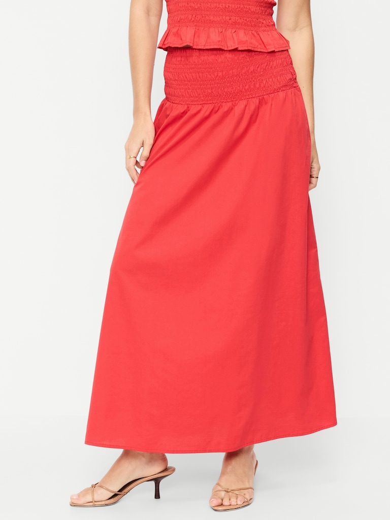 Jupe longue à taille smockée en sergé