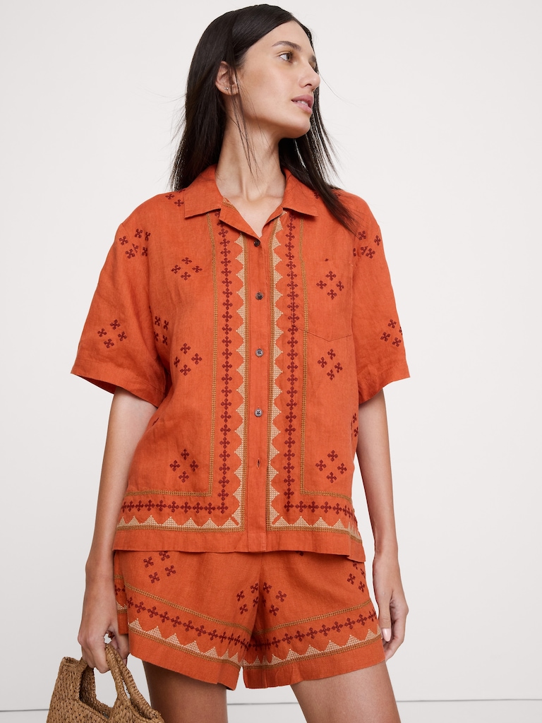 Embroidered Linen Resort Shirt