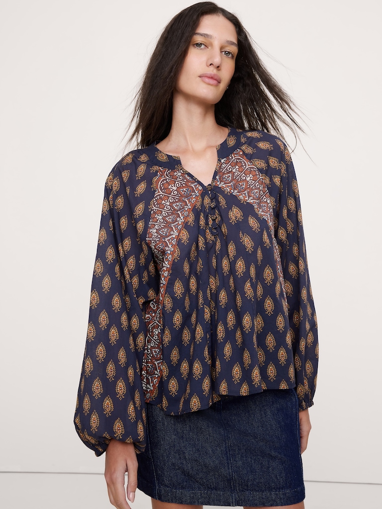 Lightweight Cotton Split-Neck Top