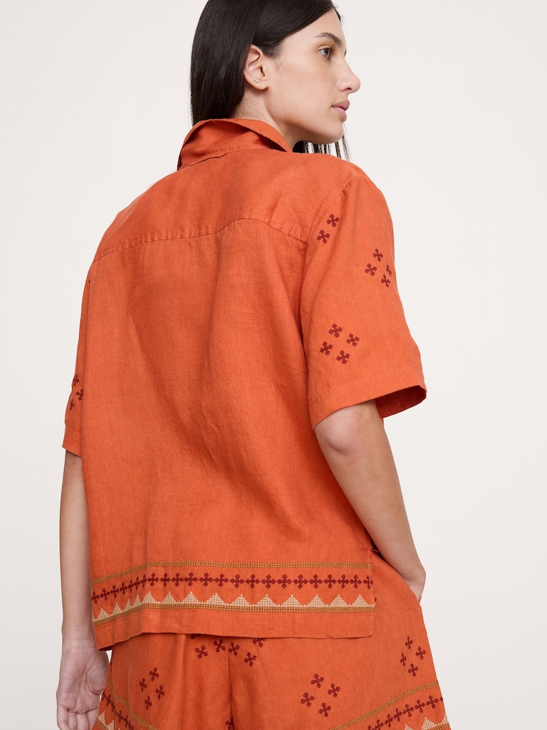 Embroidered Linen Resort Shirt