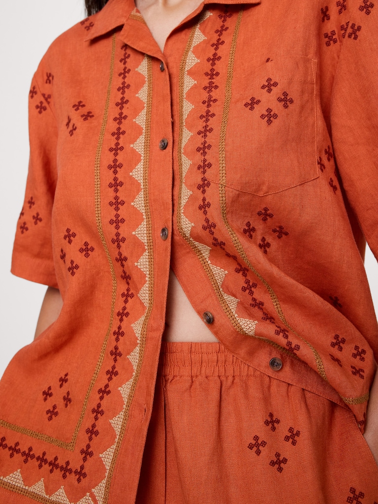 Embroidered Linen Resort Shirt