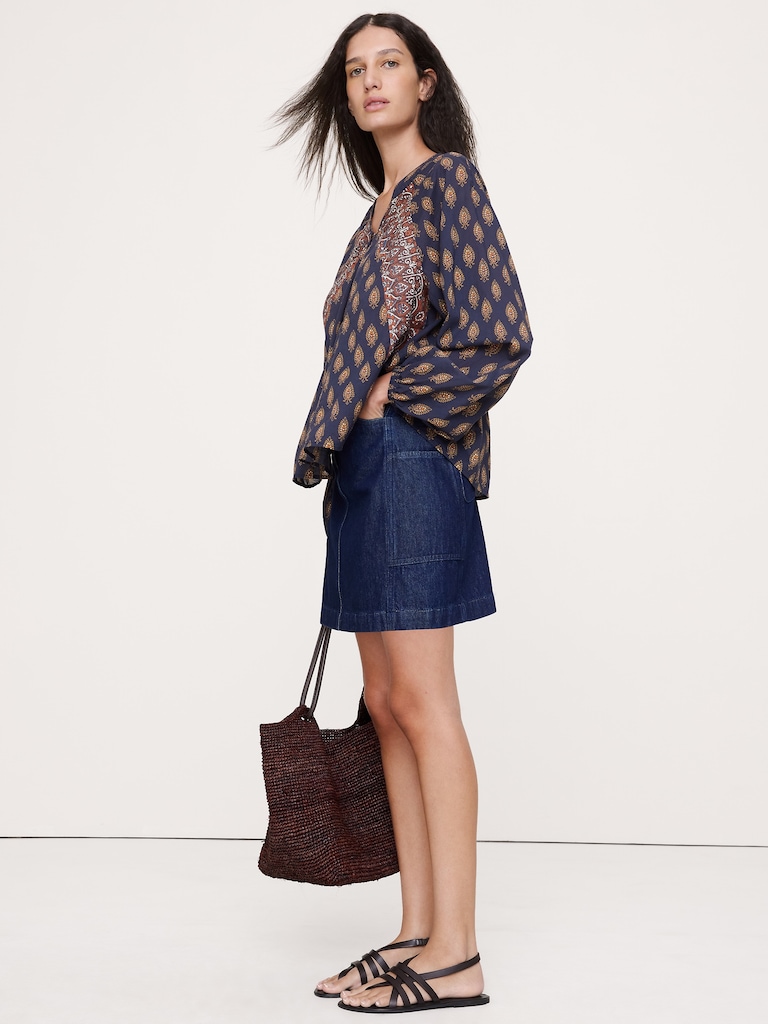 Lightweight Cotton Split-Neck Top