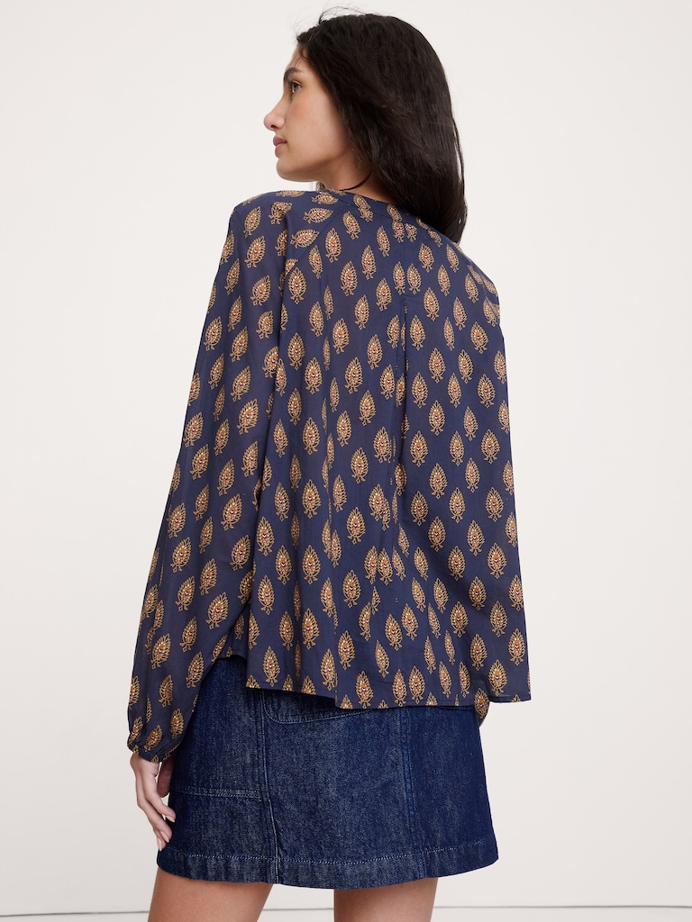 Lightweight Cotton Split-Neck Top