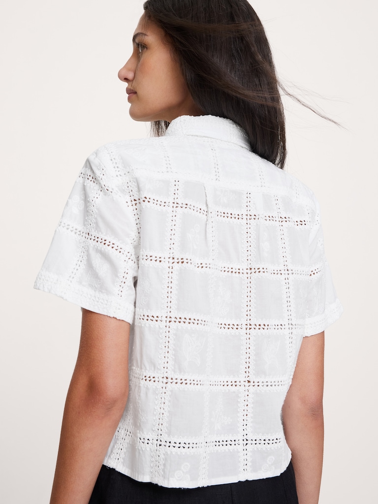 The Boxy Crop Shirt in Embroidered Cotton